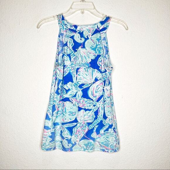Lilly Pulitzer Into the Deep Arya Tank Top Notch V Neck 100% Slub Cotton XS - Picture 7 of 10